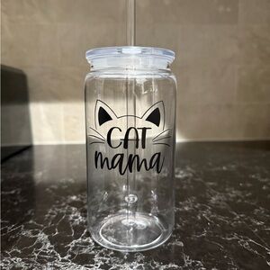 Cat Mama plastic cup with lid and straw